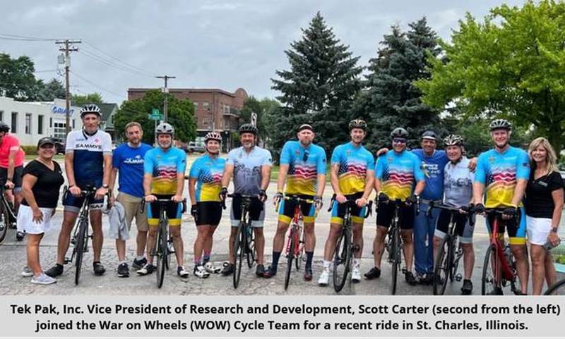 Tek Pak Inc. Vice President of Research and Development Scott Carter (second from left) joined the War on Wheels Cycle Team for a recent ride in St. Charles.