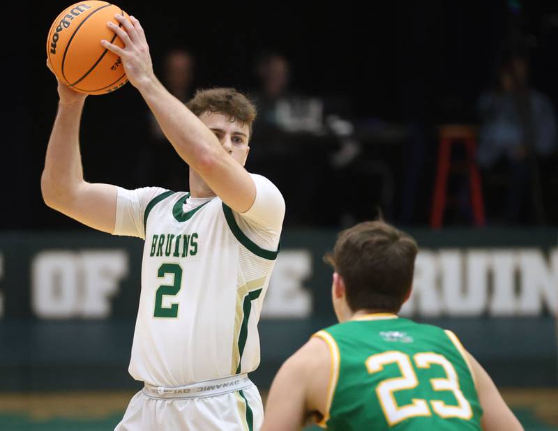 Seneca's Miles LeRoy looks to pass the ball around St. Bede's Jose Delatorre on Tuesday, Dec. 16, 2025 at St. Bede Academy.