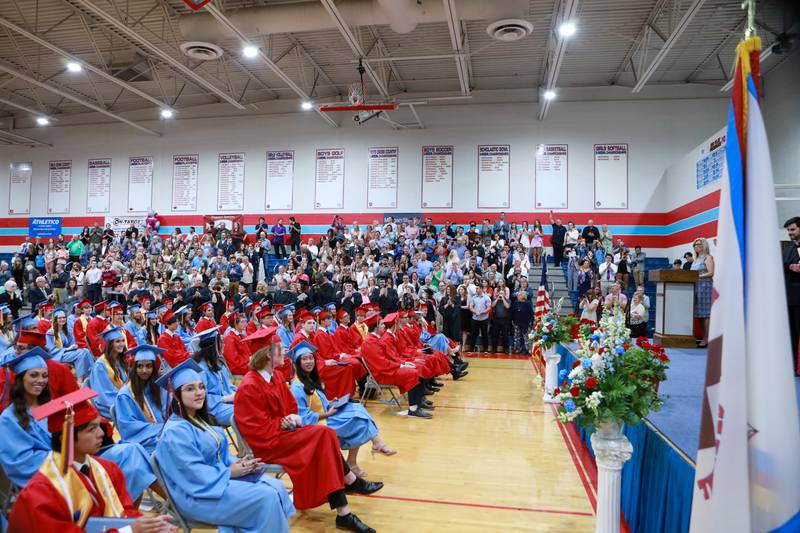 The class of 2022 receives a standing ovation from family members, guests and faculty of Marian Central Catholic High School during the commencement ceremony Friday, May 27, 2022.