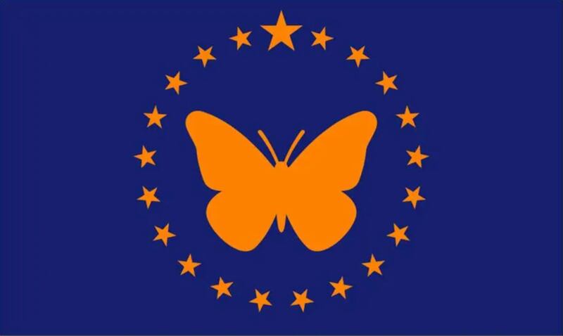 RELATIONSHIP TO ILLINOIS:
The students who worked on this flag are high school students living in Illinois named Johnna and Spresalynn.

EXPLAIN THE MEANING BEHIND YOUR FLAG:
The state butterfly, the Monarch, is the focal point of this flag that includes 21 stars for Illinois being the 21st state (the large star represents Illinois). The orange represents success, determination, and creativity while the blue stands for trust, loyalty, and sincerity and strength.