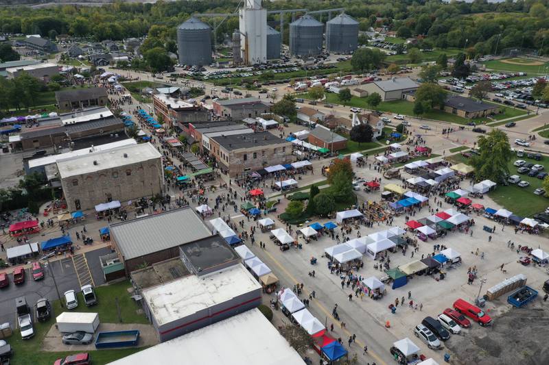 An aerial view of the 53rd annual Burgoo on Sunday, Oct. 8, 2023 downtown Utica.