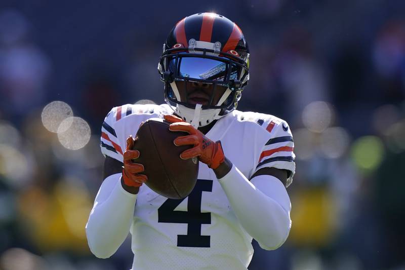 Chicago Bears free safety Eddie Jackson warms up before facing the Green Bay Packers on Sunday, Oct. 17, 2021, in Chicago.