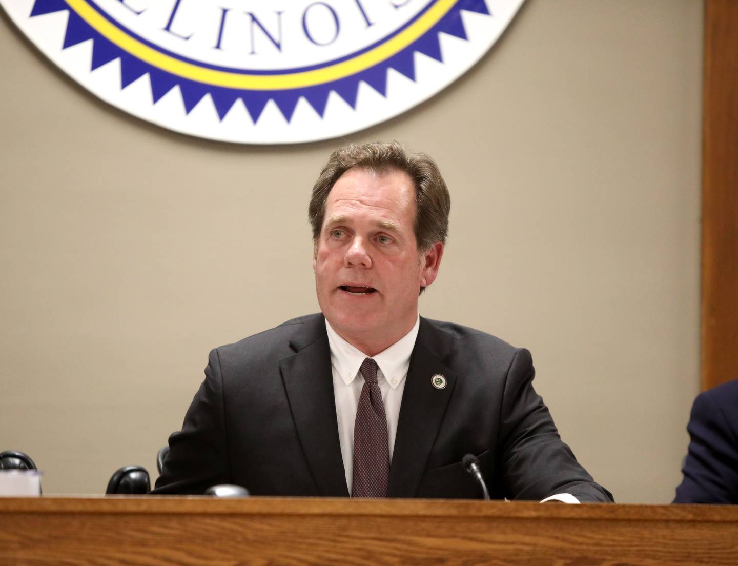 Geneva Mayor Kevin Burns addresses the public during a Geneva City Council meeting on Monday, Nov. 18, 2024.