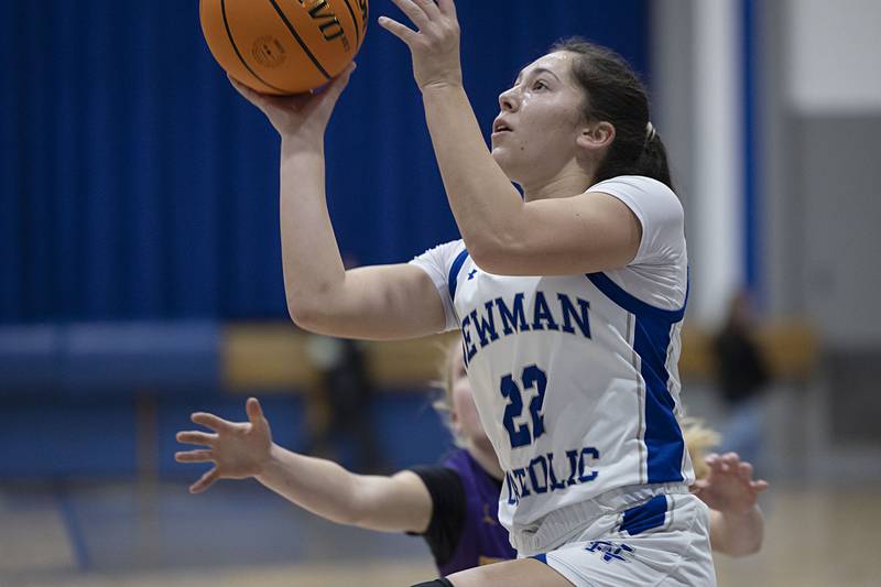 Newman’s Anna Propheter puts up a shot against Mendota Thursday, Dec. 4, 2025.