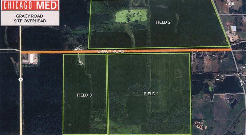 A map of where producers of the TV show "Chicago Med" expect to film next month in Prairie Grove.