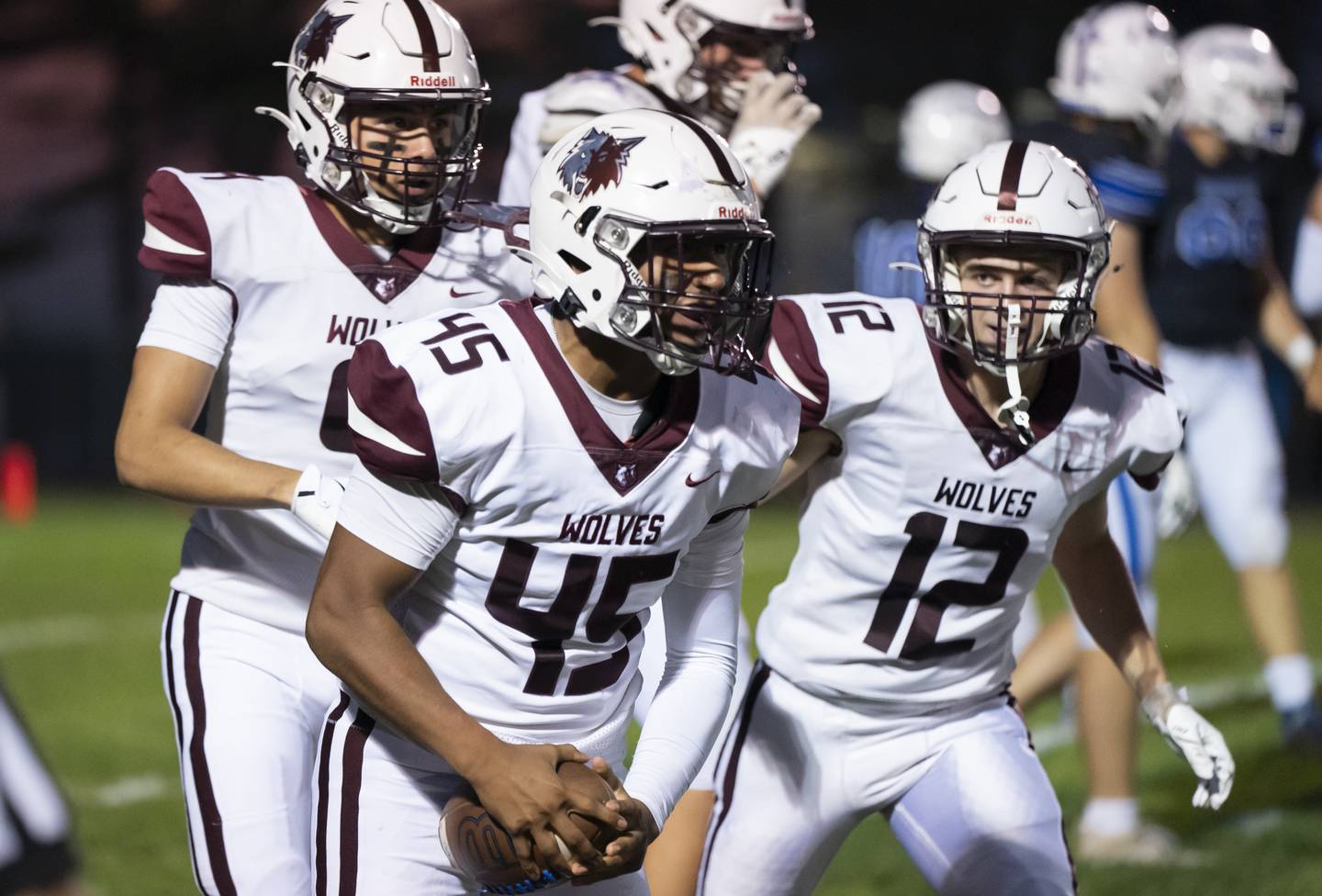 Prairie Ridge's Aidan Rodriguez celebrates a turnover during their game against Burlington Central on Friday, September 19, 2025 at Burlington Central High School. Ryan Rayburn for Shaw Local