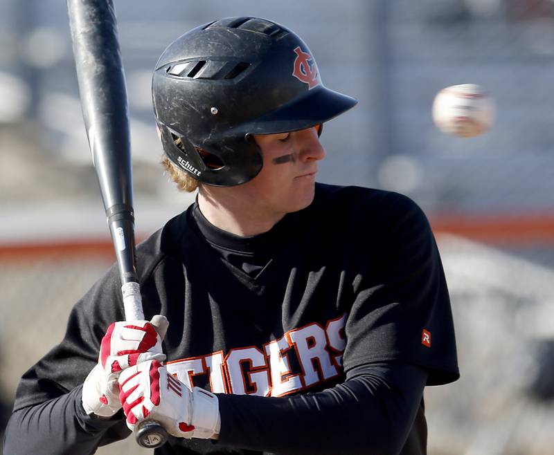 Crystal Lake Central's Mason Lechowicz watches a high pitch go by during a nonconference baseball game against Boylan Wednesday, March 29, 2023, at Crystal Lake Central High School.