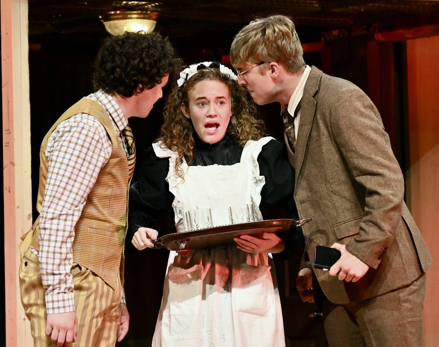 Who done it? Charles Haversham has been murdered. Who killed the philanthropist? Find out this weekend in the Coal City Performing Arts Center as Coal City Theatre Department presents “The Play That Goes Wrong,” the funniest play you will ever see starring [from left} Theo Fritz, Gabby VanDuyne and Mason Hamilton.