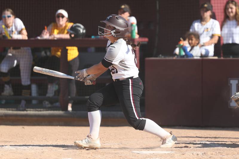 Lockport’s Sarah Viar connects for a triple against Andrew in the Class 4A Lockport Regional Championship on Friday, May 26, 2023, in Lockport.