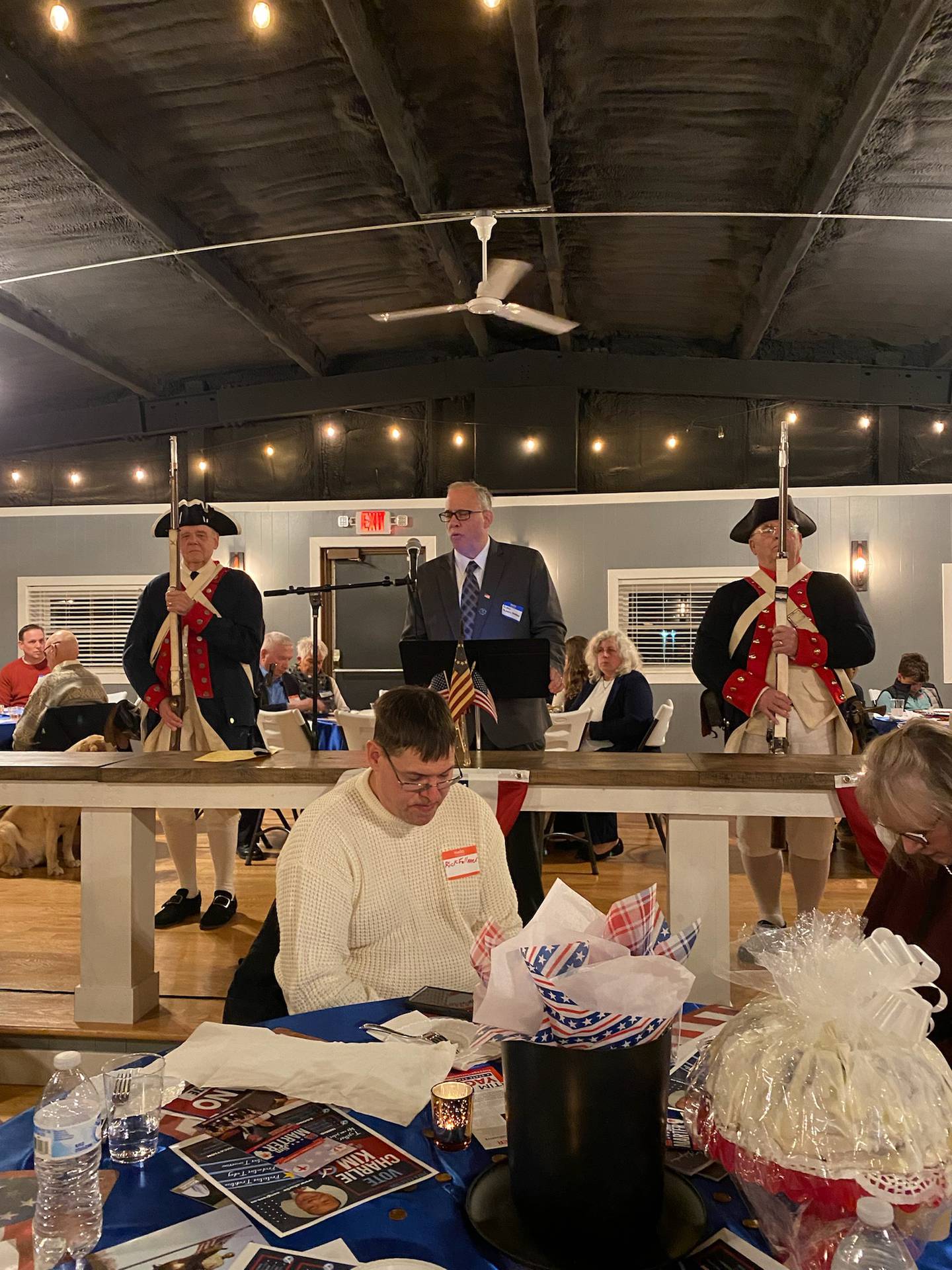 Rev. Michael Freeman provided the invocation, flanked by the Revolutionary War Color Guard. Tom Ashby, of Bradford, and Dick Wells, of Neponset, are members of the Sons of the American Revolution with Capt. Zeally Moss Chapter, Peoria.
