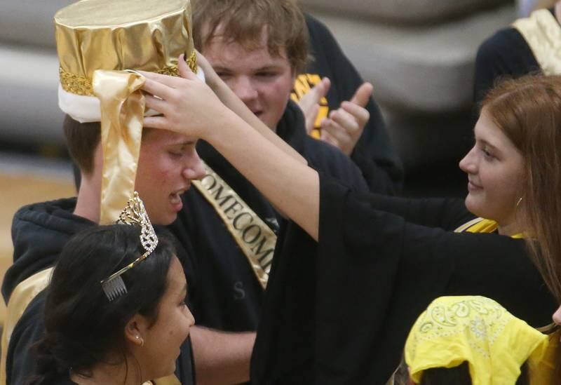 Putnam County High School senior Deacon Cwikla is crowned homecoming king by Maggie Spratt during the football Homecoming Pep Rally on Friday, Sept. 27, 2024 at Putnam County High School in Granville.