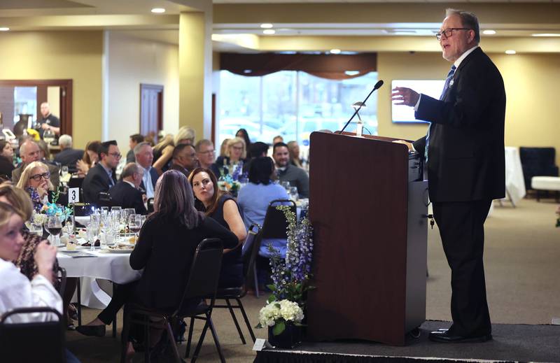 Paul Borek, Executive Director and Enterprise Zone Administrator for the DeKalb County Economic Development Corporation, talks Thursday, April 28, 2022, about the development growth in the county. Borek was speaking during the annual DCEDC dinner and state of the county event at Faranda's Banquet Center in DeKalb.