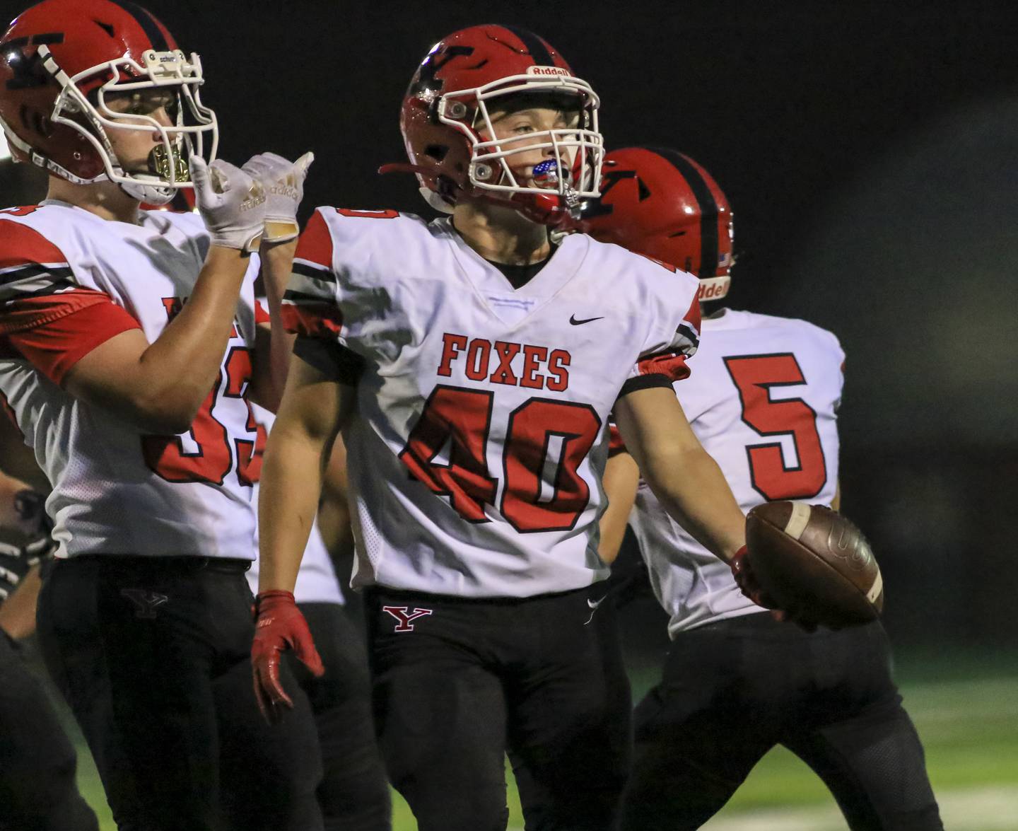 Yorkville's Blake Kersting (40) recovers a fumble during football game between Plainfield Central vs Yorkville.  Sept 2, 2021.  Gary E Duncan Sr. for Shaw Local.