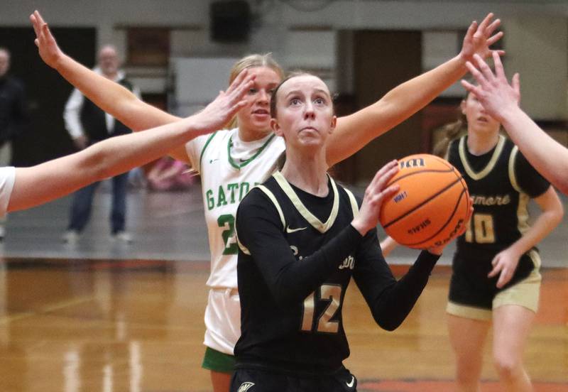 Sycamore’s Sadie Lang heads for the hoop against Crystal Lake South in girls IHSA Class 3A Sectional basketball on Tuesday, Feb. 24, 2026, at Crystal Lake Central High School in Crystal Lake.