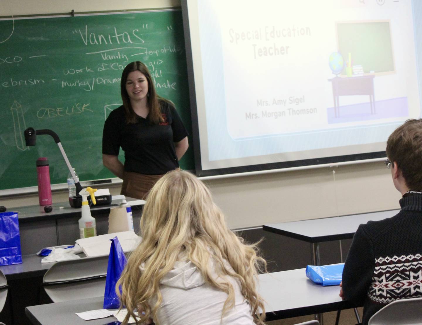 Teacher Morgan Thomson of Forreston Grade School interacts with aspiring teachers on Friday, April 21, 2023 during the Pathways Education Symposium at Sauk Valley Community College.