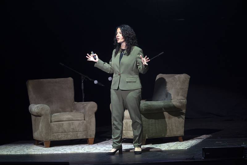 Ghida Neukrich, city manager of Highland Park, speaks about managing the shooting that took place in the city on July 4 of last year while attending the Midwest Summit of Leadership in Dixon on Thursday, May 18, 2023.