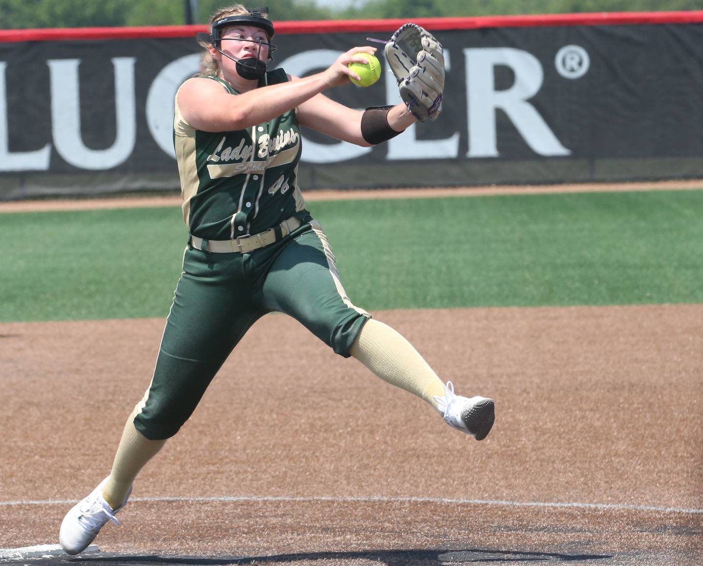 St. Bede's Reagan Stoudt lets go of a pitch against Illini Bluffs in the Class 1A State championship game on Saturday, June 3, 2023 at the Louisville Slugger Sports Complex in Peoria.