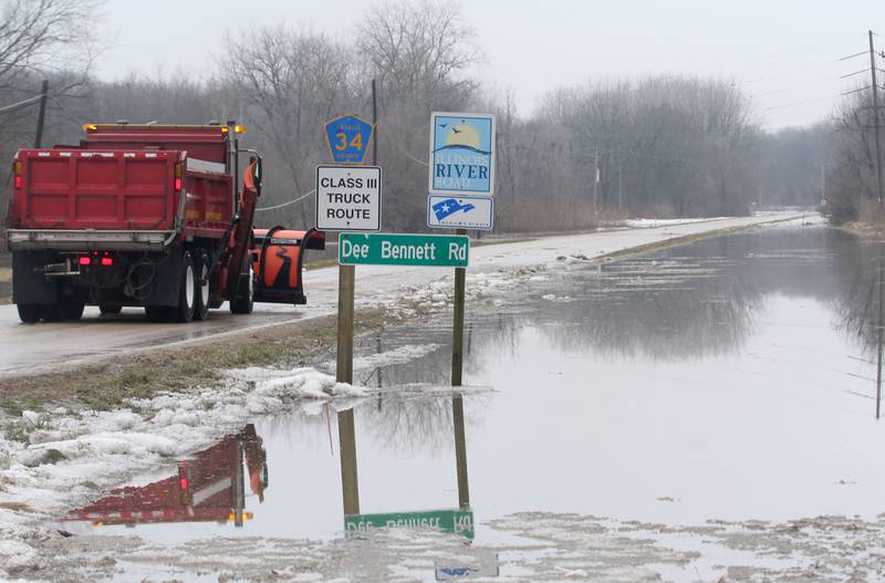 A La Salle County snowplow travels down Dee Bennett Road on Friday, Jan. 26, 2024 near the La Salle County Nursing Home. La Salle County Highway Department has closed Dee Bennett Road from the intersection of North 2803rd Road and Dee Bennett west to Utica.