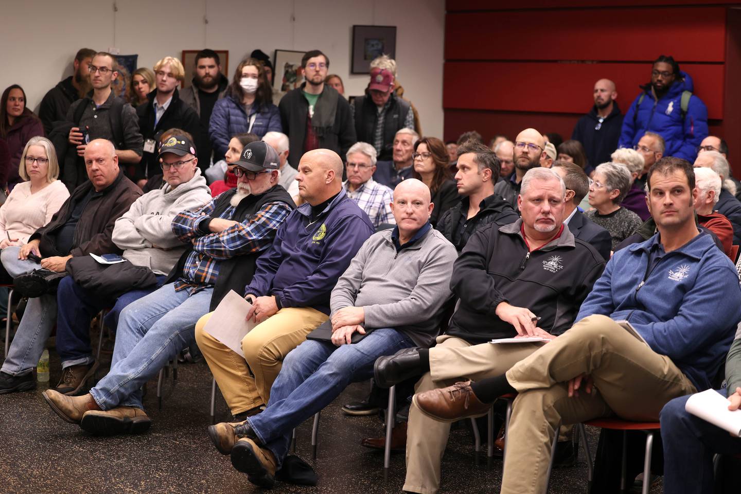 A standing-room-only crowd showed up Monday, Dec. 1, 2025, at the DeKalb Public Library during a city Planning and Zoning Commission hearing where discussion centered on the proposed 560-acre data center on DeKalb's south side. Endeavour Energy is hoping to build the data center and then lease the servers to a major technology company, which has not been identified to the public.