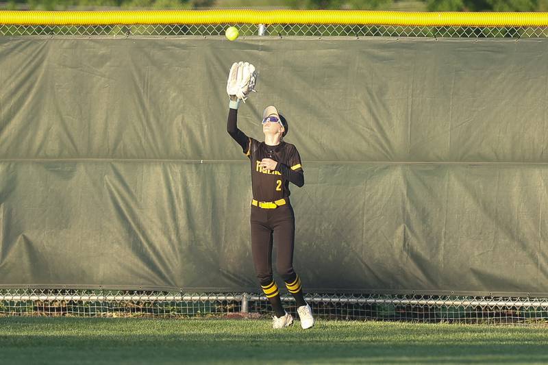Joliet West’s Isla Nische catches the ball at the warning track against Homewood-Flossmoor in the Class 4A Homewood-Flossmoor Regional semifinal on Wednesday, May 20, 2026 in Homewood.