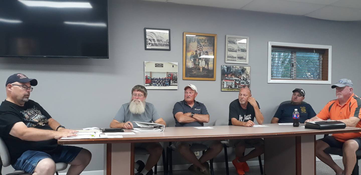 Reading Fire Protection District Treasurer Tom Metzke (left) presents to his fellow board members and the public Tuesday, Sept. 20, 2022, the district's options for emergency ambulance service.