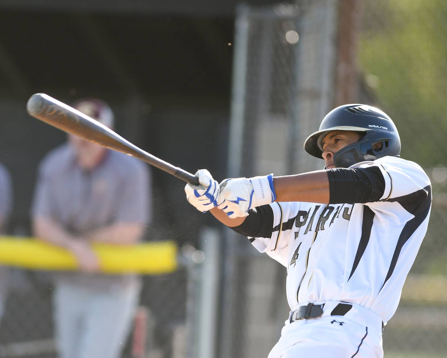 Sycamore's Tyler Townsend (44) makes contact with the ball but was thrown out at first during the game on Wednesday May 1, 2024, while taking on Morris High School.