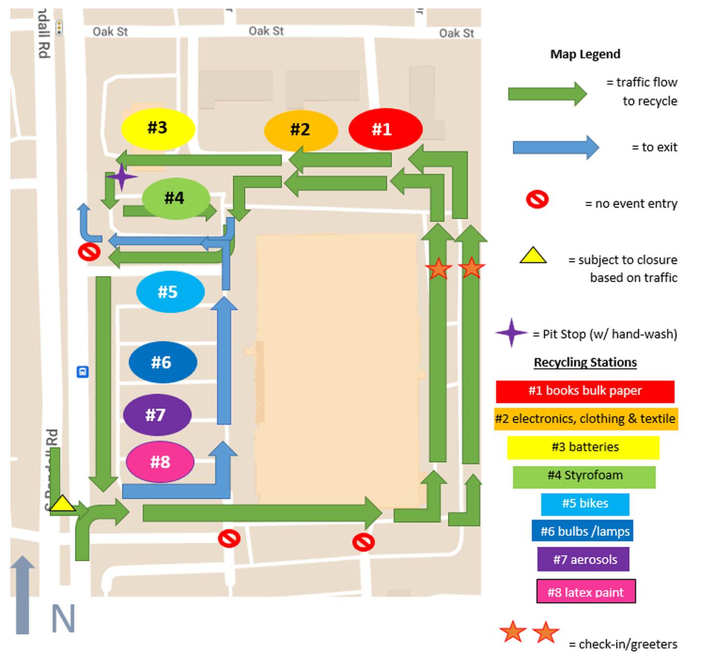 Map for the Kane County Recycling Program on Saturday, July 22 in St Charles.