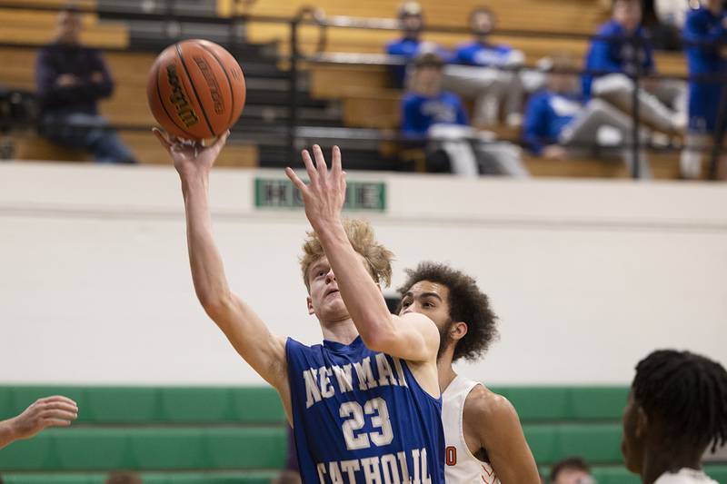 Newman’s Lucas Simpson puts up a shot against Winnebago Saturday, Jan. 7, 2023 at the Rock Falls Shootout.
