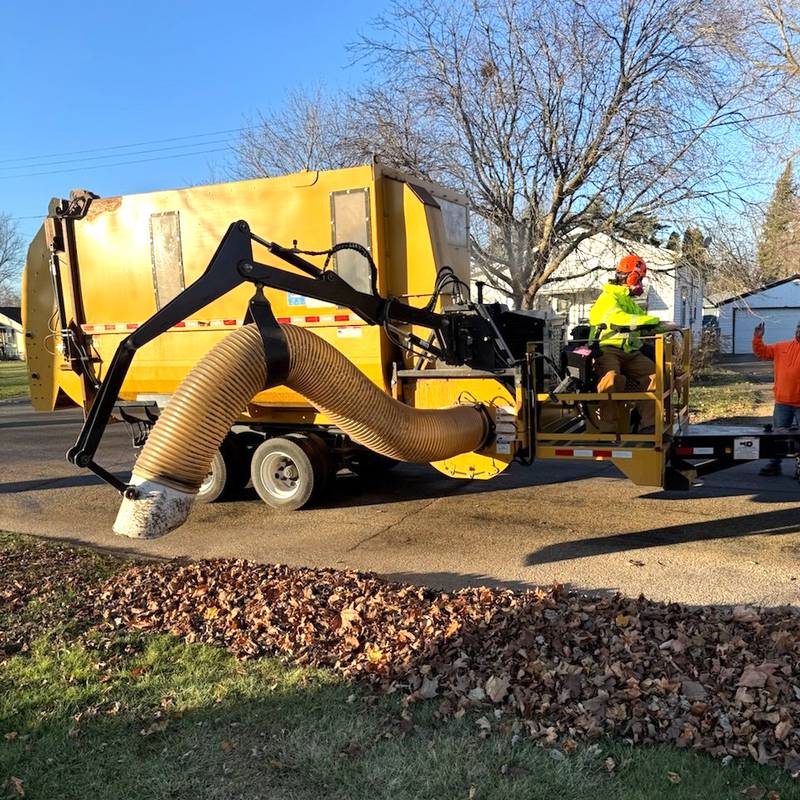 Oregon's public works department has rented a leaf vacuum and will come and suck up leaves next week, provided they are raked to the curb. The city is in the process of having their own leaf vacuum built that can be used in 2026.