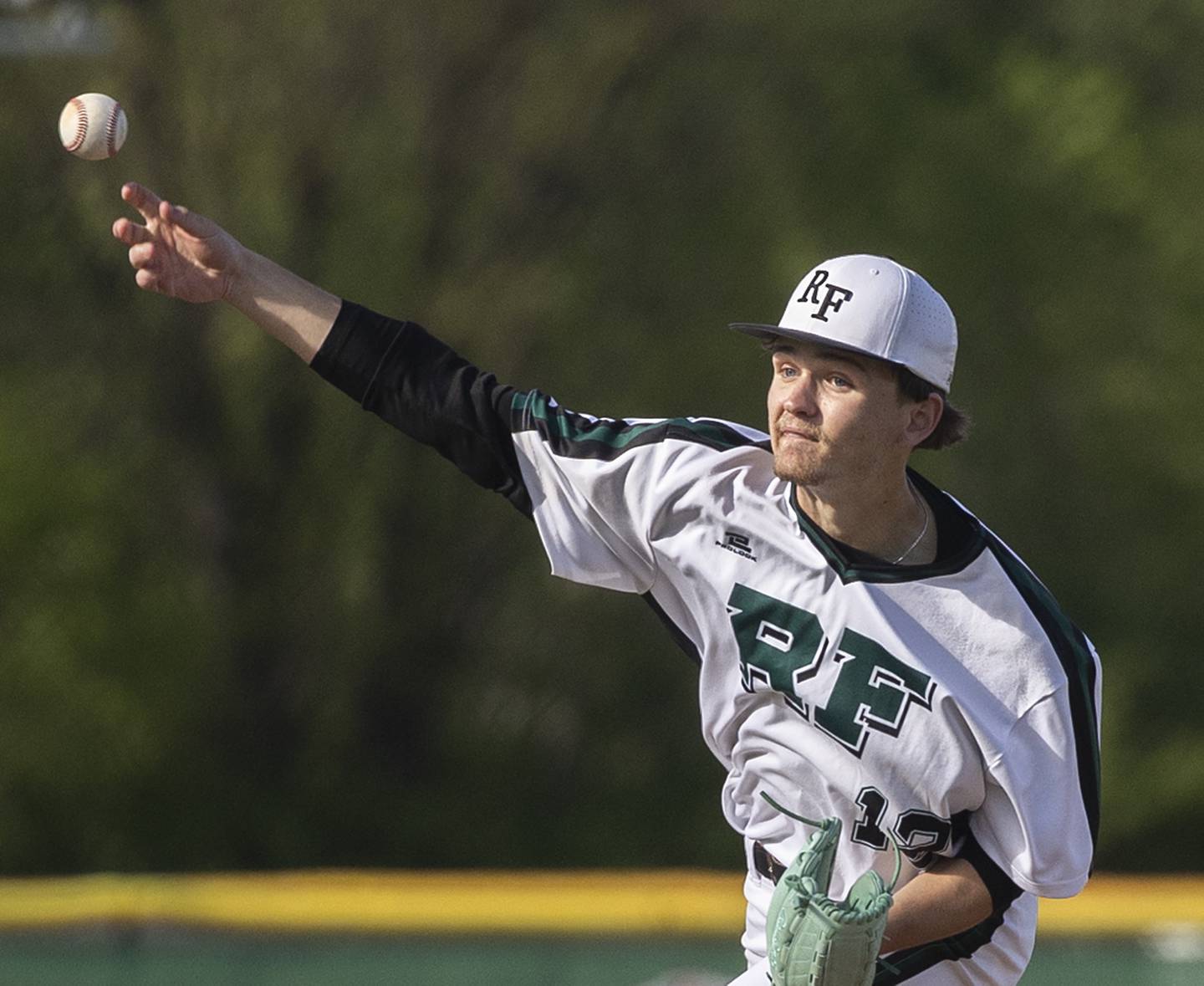 Rock Falls’ Ethan Moeller fires a pitch against North Boone Tuesday, April 28, 2026.