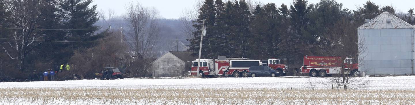 Boone County Fire District units at the scene of a fire Monday, March 7, 2022, on Fleming Road northwest of Marengo in Boone County.