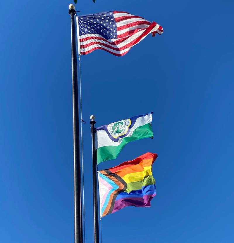 The Pride Flag, located just below the city flag, was raised in Geneva June 5 for the third year in a row. Mayor Kevin Burns declared June to be Pride Month in a proclamation.
