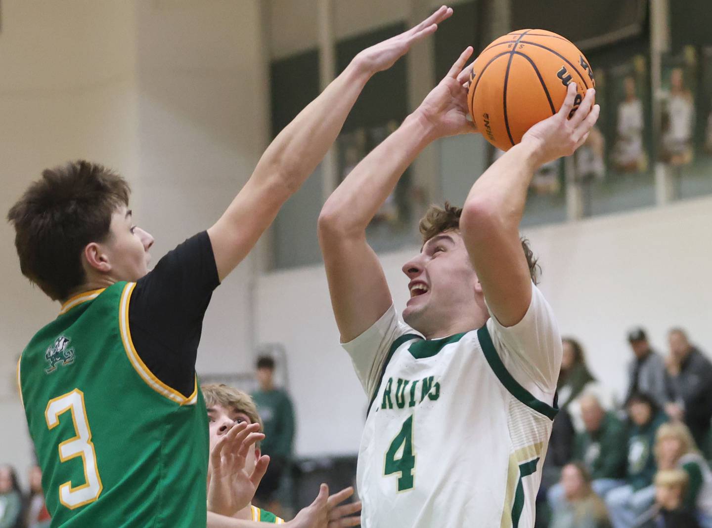 St. Bede's Gino Ferrari looks to shoot the ball over Seneca's James Zydron on Tuesday, Dec. 16, 2025 at St. Bede Academy.