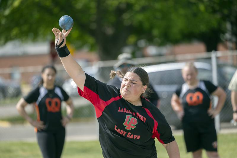 L-P’s Adde Medina throws the shot Wednesday, May 14, 2025, during Sectionals at Sterling High School.