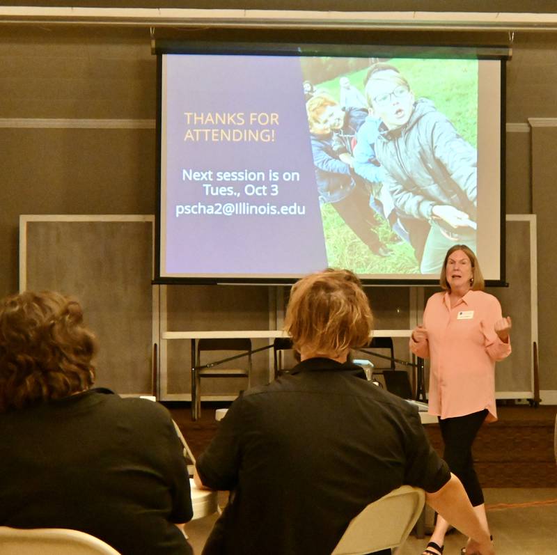 Community & Economic Development Specialist Pam Schallhorn speaks during Tuesday, Sept. 26 Strategic Planning meeting.