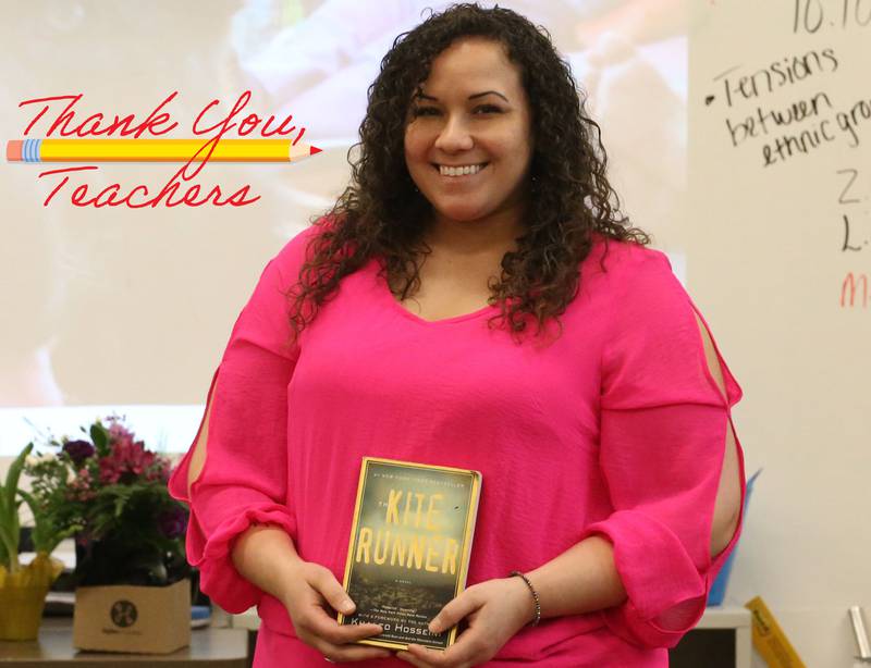 Alexandra West poses for a photo before teaching Multicultural Literature on March 9, 2023 at La Salle-Peru Township High School.