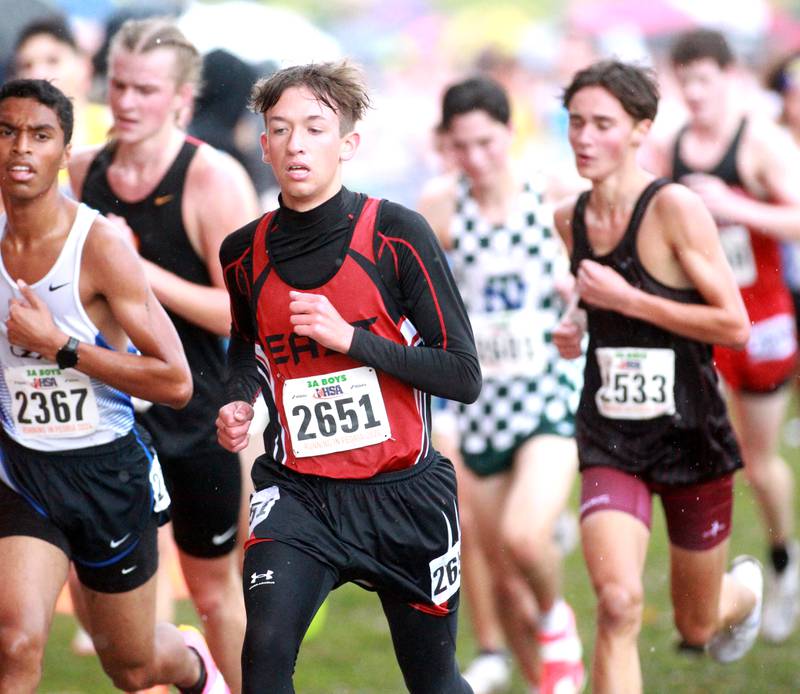 Glenbard East's Mason Hephner competes in the Class 3A State Cross Country Championships on Saturday, Nov. 9, 2024 at Detweiller Park in Peoria.