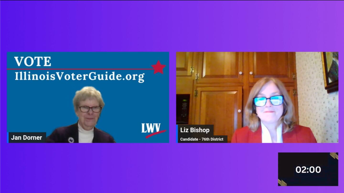 Liz Bishop, a candidate seeking the Republican nomination for the 76th District in the March 19 general primary election, was given two minutes to stump for her campaign during the virtual candidate forum hosted by the League of Women Voters of DeKalb County on Feb. 15, 2024.