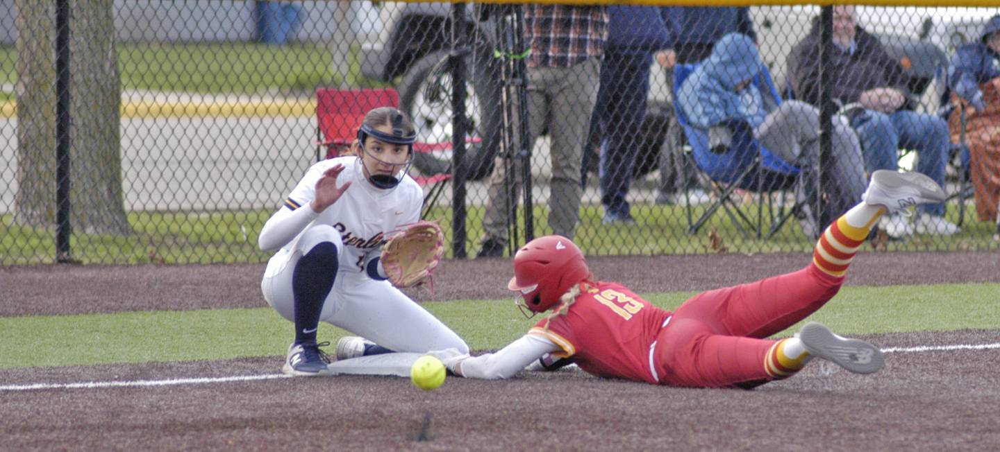 Sterling Third Baseman Rosie Cantu awaits a throw against RockIsland. The game took place at the SHS Softball Complex at Sterling High School on Thursday, April 3, 2025.