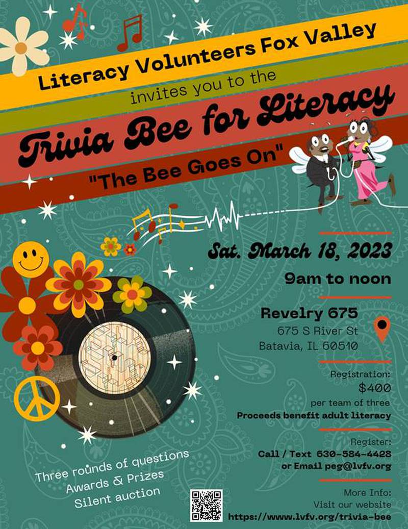 The 2023 Trivia Bee for Literacy will be held from 9 a.m. to noon Saturday, March 18, 2023 at Revelry 675 in Batavia.