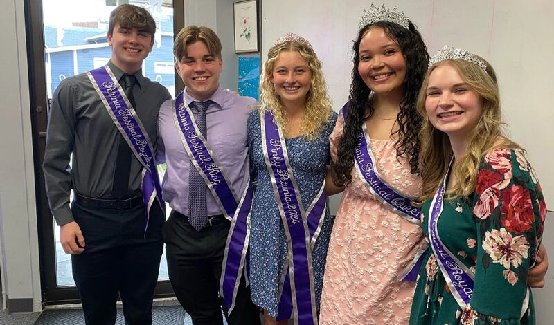 Members of the 2024 Dixon Petunia Festival Royalty are Owen Winters (from left), Tyler Zepezauer, Emma Olson, Tya Collins and Elyse Stevens.