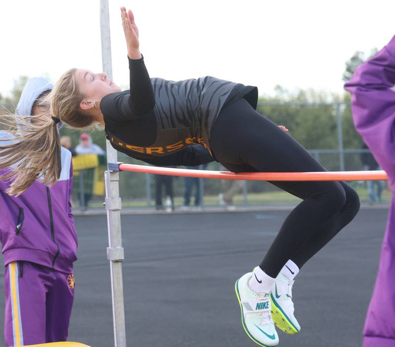 Herscher's Charlotte Fulton competes in the high jump during the Class 2A Sectional track meet on Wednesday, May 13, 2026 in the Jeff Prusator Athletic Complex at Mendota High School.