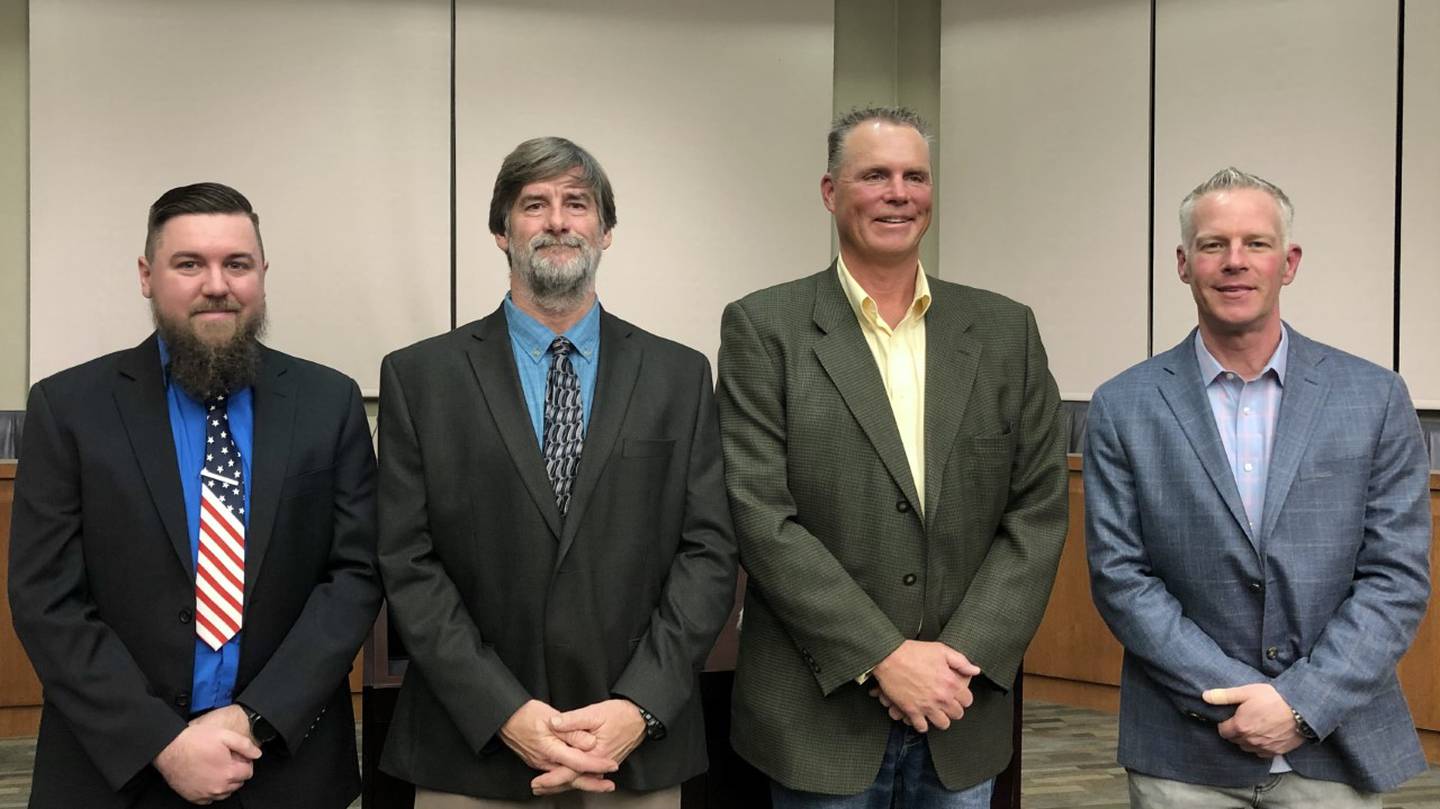 Four Oswego candidates attended the Republican Party forum on Feb. 8 2023 at Village Hall at 100 Parkers Mill in Oswego. (from left to right: James Marter II, Terry Olson, Troy Parlier, Jason Kapus)