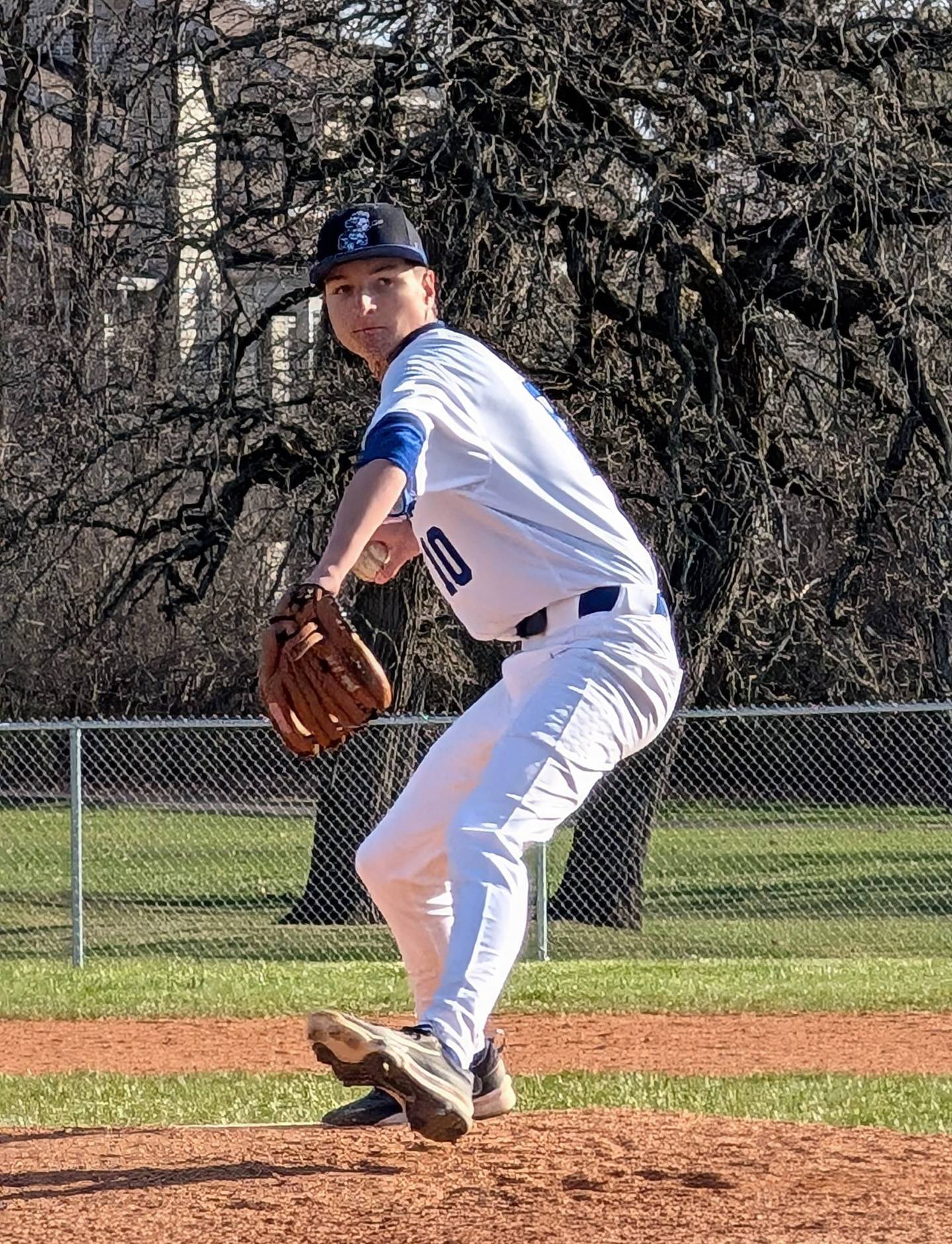 Woodstock's Grady Goglin delivers a pitch against Richmond-Burton on Monday, April 14, 2025, at Emricson Park in Woodstock.