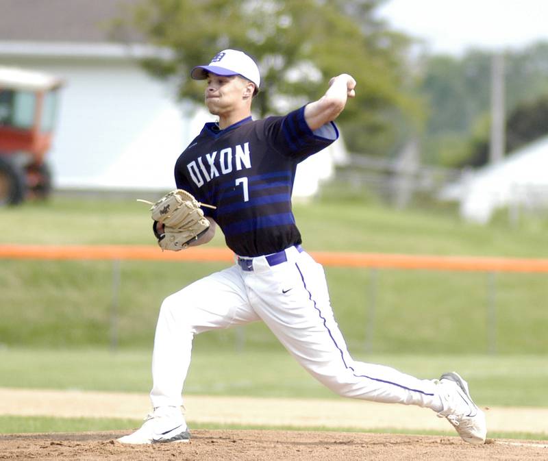 Dixon's Eli Kirchoff pitches. Dixon defeated Sterling 10-2 to win the Freeport regional in Freeport on May 31st, 2025.