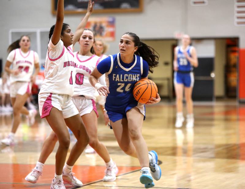 Wheaton North's Sara Abdul goes for a shot during a Class 4A St. Charles East Sectional semifinal against Batavia on Tuesday, Feb. 25, 2025 in St. Charles.