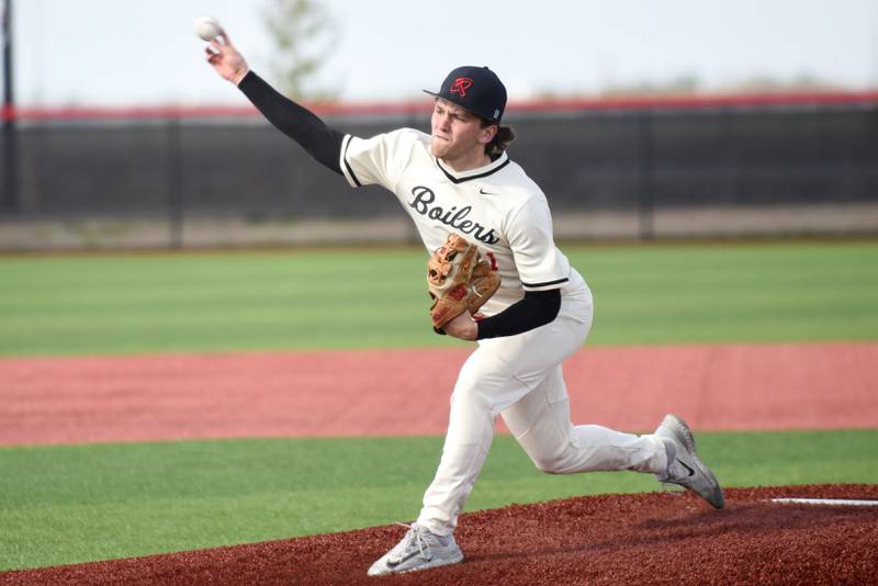 Bradley-Bourbonnais' Andrew Kubal throws a pitch during a home game against Stagg Friday, May 8, 2026.