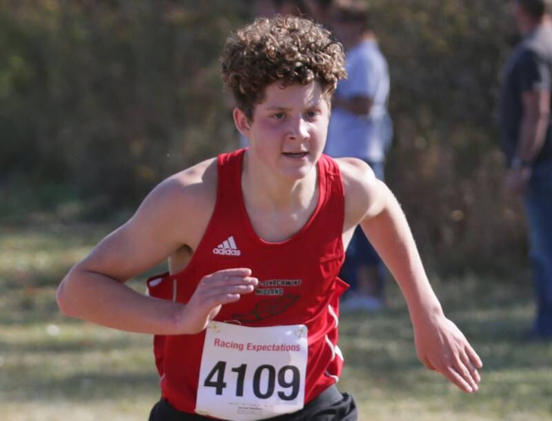 Henry-Senachwine's Jerrod Meffert runs in the Class 1A Regional Cross Country boys race on Saturday, Oct. 22, 2022 at the Seneca FFA Farm in Marseilles.