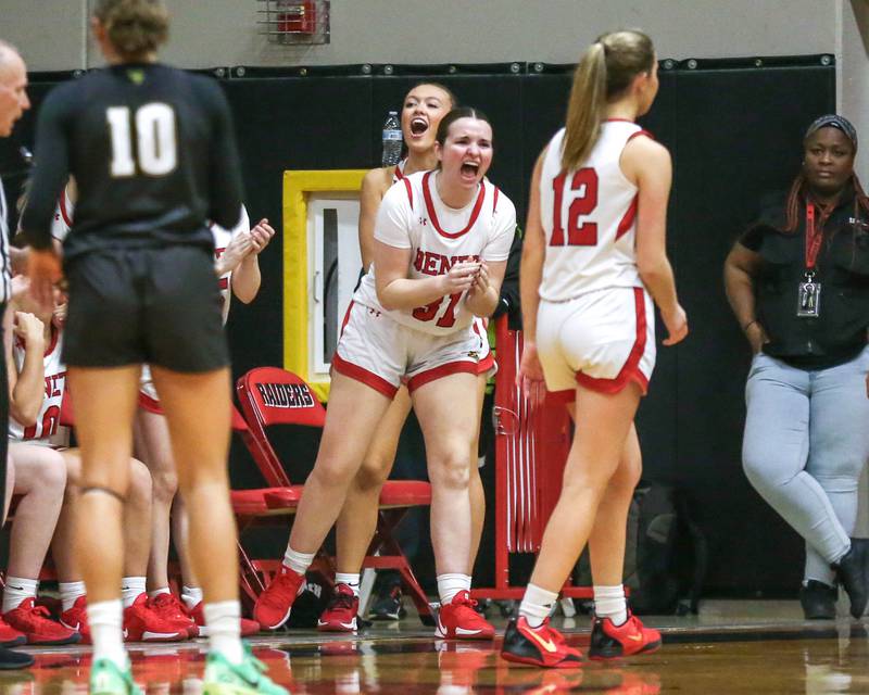 The Benet bench cheers on the team during their Class 4A Bolingbrook Sectional final basketball game between Waubonsie Valley at Benet. Feb 27, 2025 in Bolingbrook.