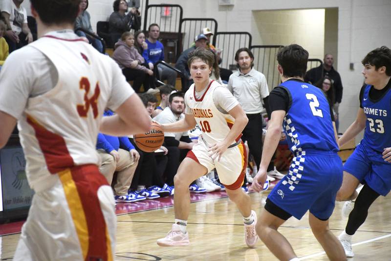 St. Anne's Grant Pomaranski pushes the ball up court during St. Anne's 61-56 victory over Clifton Central on Tuesday January 6, 2026.